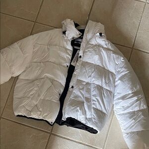 Urban Outfitters White Puffer Jacket with Black Interior